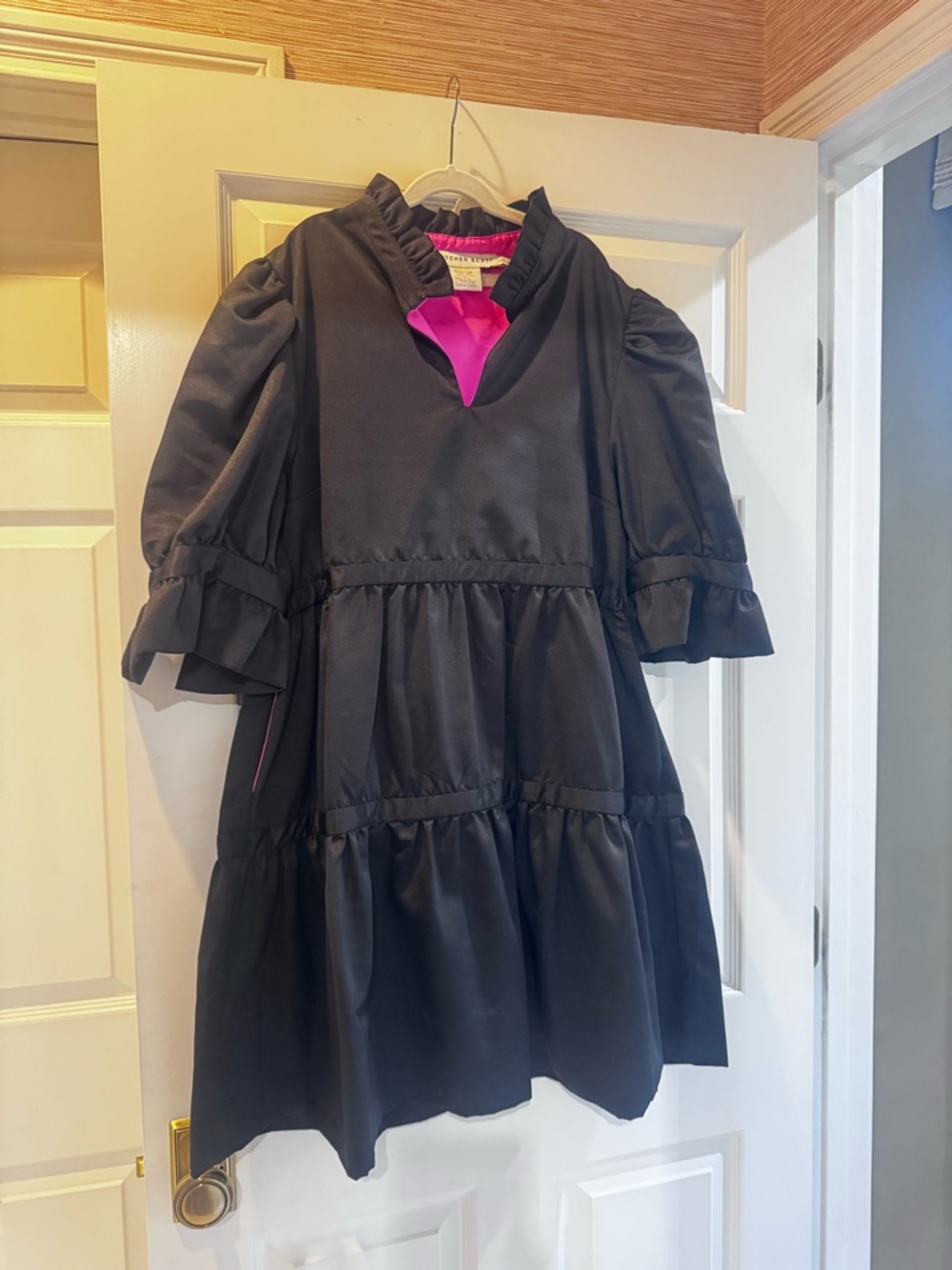 Black Tiered Dress with Hot Pink Lining